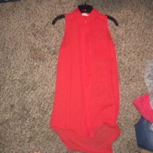 Red long button up tank top